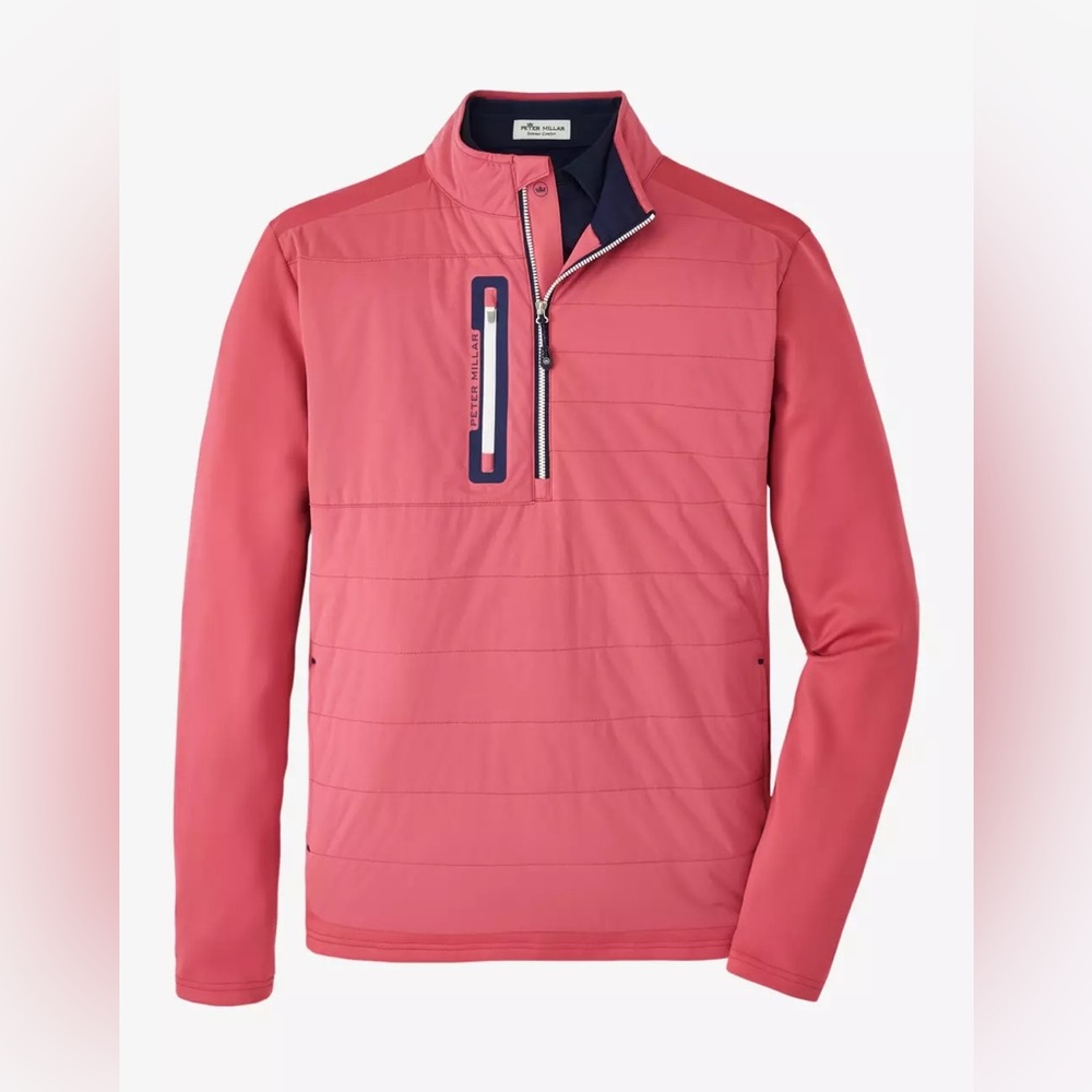 NEW Peter Millar Men's Weld Elite Hybrid Pink Golf Quilted Windbreaker Half-Zip